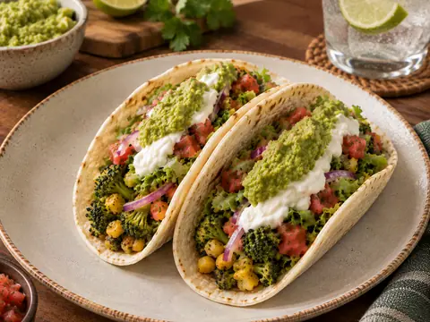 Taco de brócolis com milho — Tortilha de Trigo